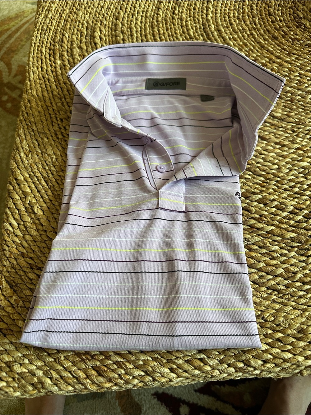 G/FORE Lavender Polo with Black and Yellow Stripes size Large